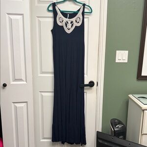 Bellamie Navy Maxi Dress with Cream Crochet Yoke